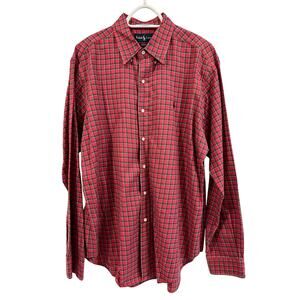 Ralph Lauren Classic Fit Shirt Mens L Red Green Plaid Button Down Long Sleeve
